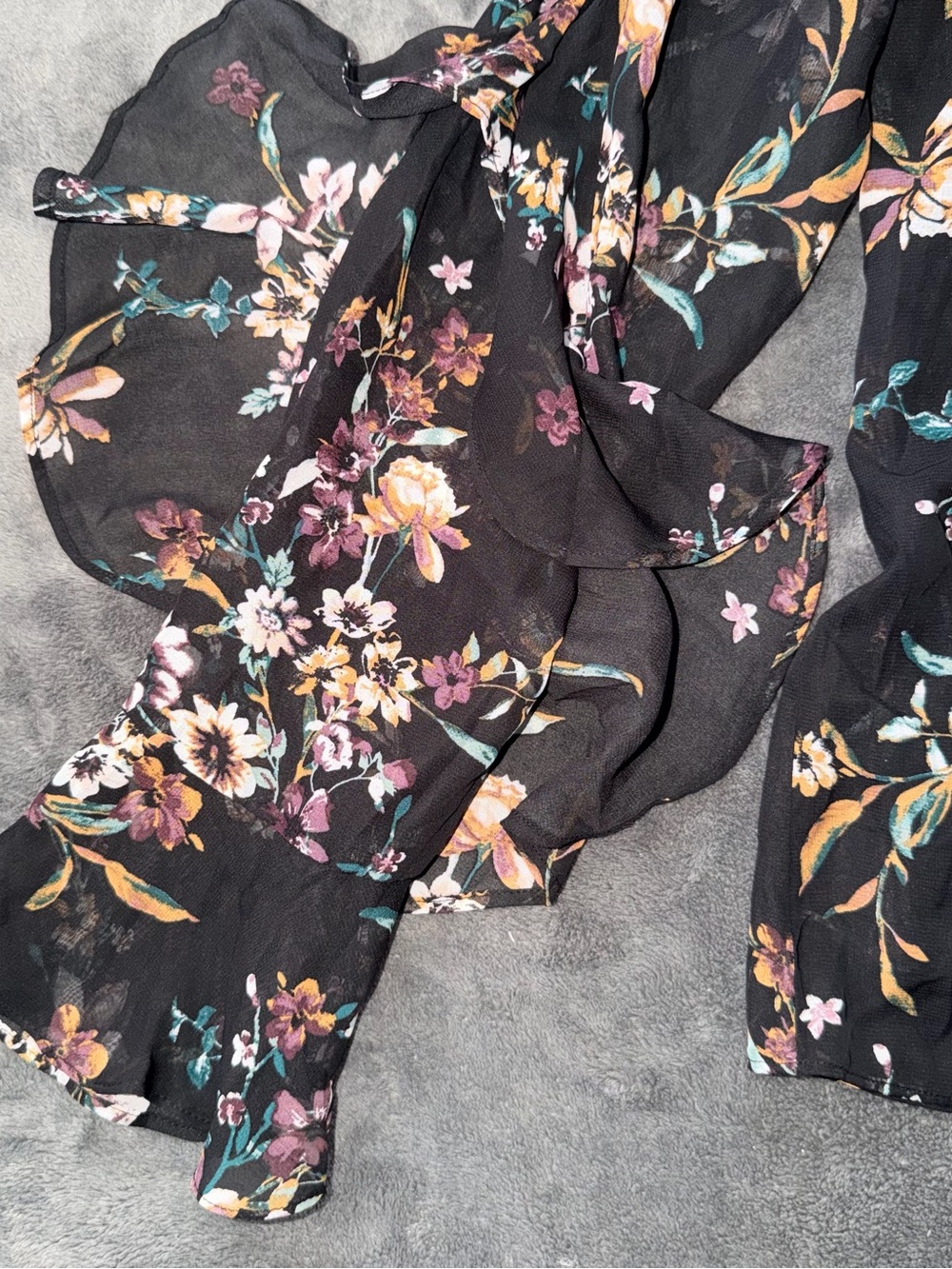 Floral V-Neck Blouse - Black/Multi - Picture 2 of 4